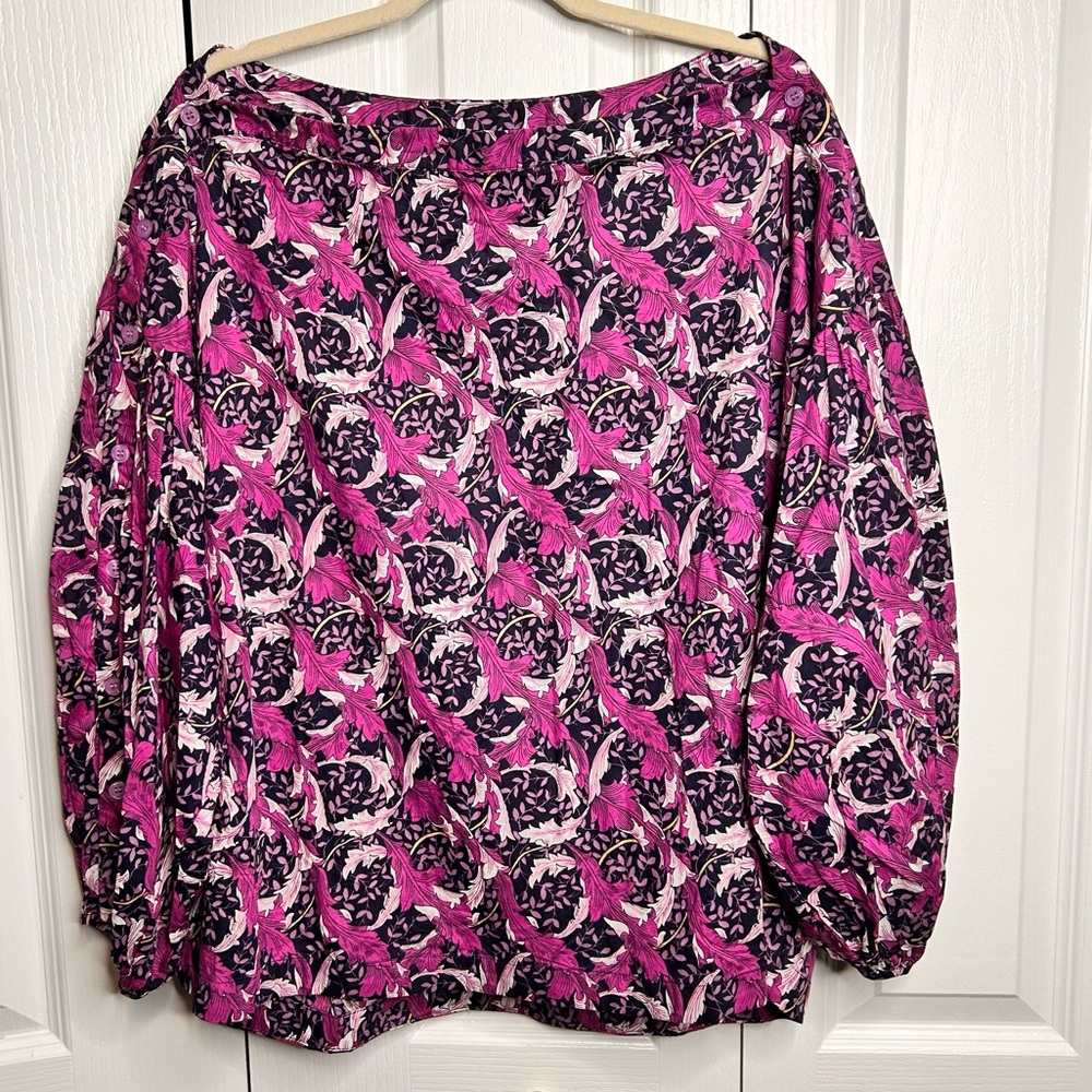 BURU Women’s Floral Leaf Purple Boat Neck 3/4 Quarter Sleeves Blouse Top 2X Plus
